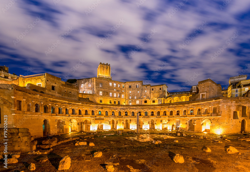 Roman ruines during evening hours in Rome Italy