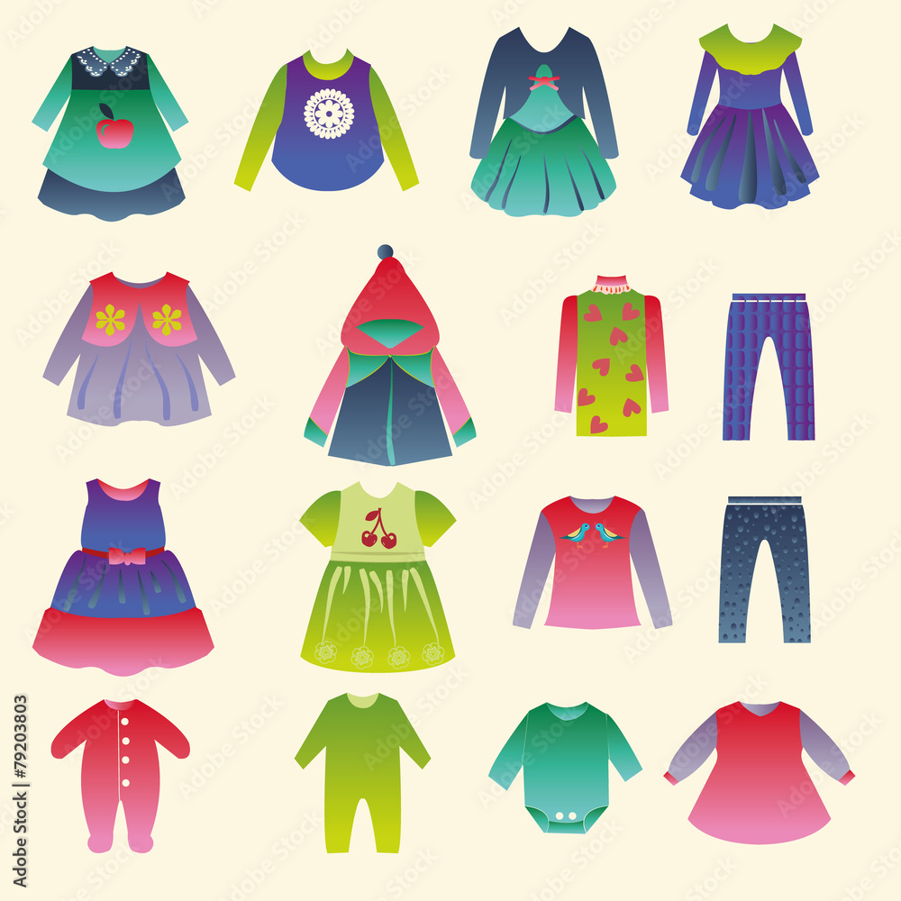 set with collection of children's fashion clothing set with collection of children's fashion clothing