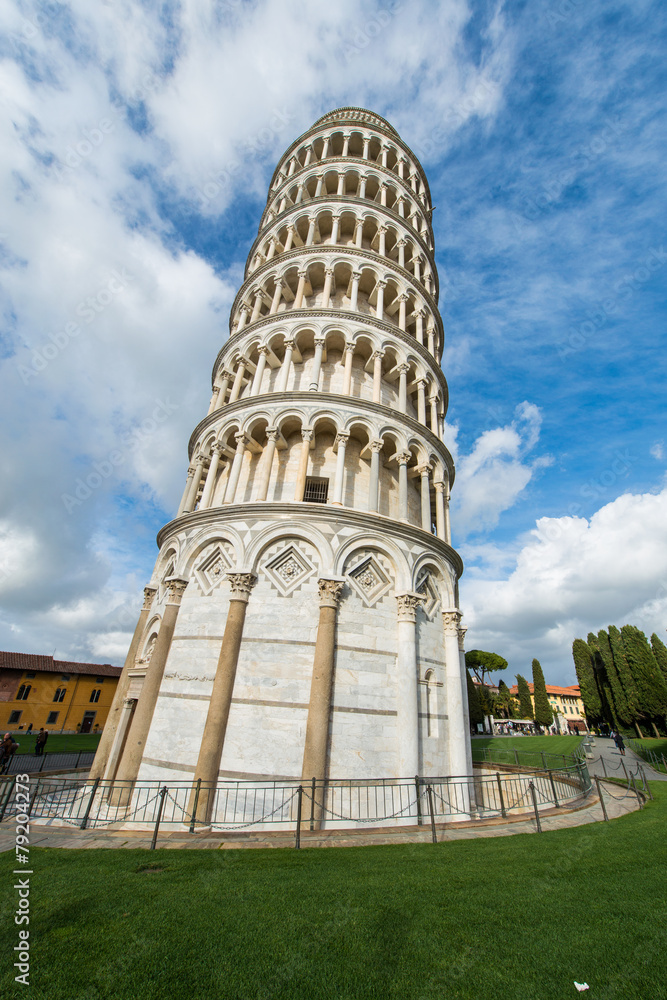 Famous leaning tower of Pisa during summer day