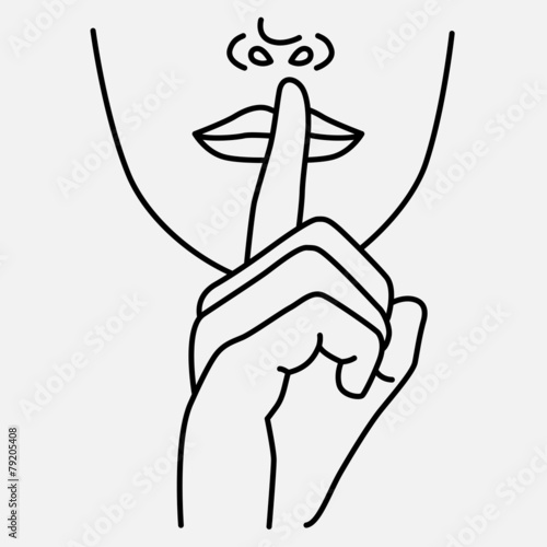finger on a mouth, be quiet and do not talk to much, doodle style illustration