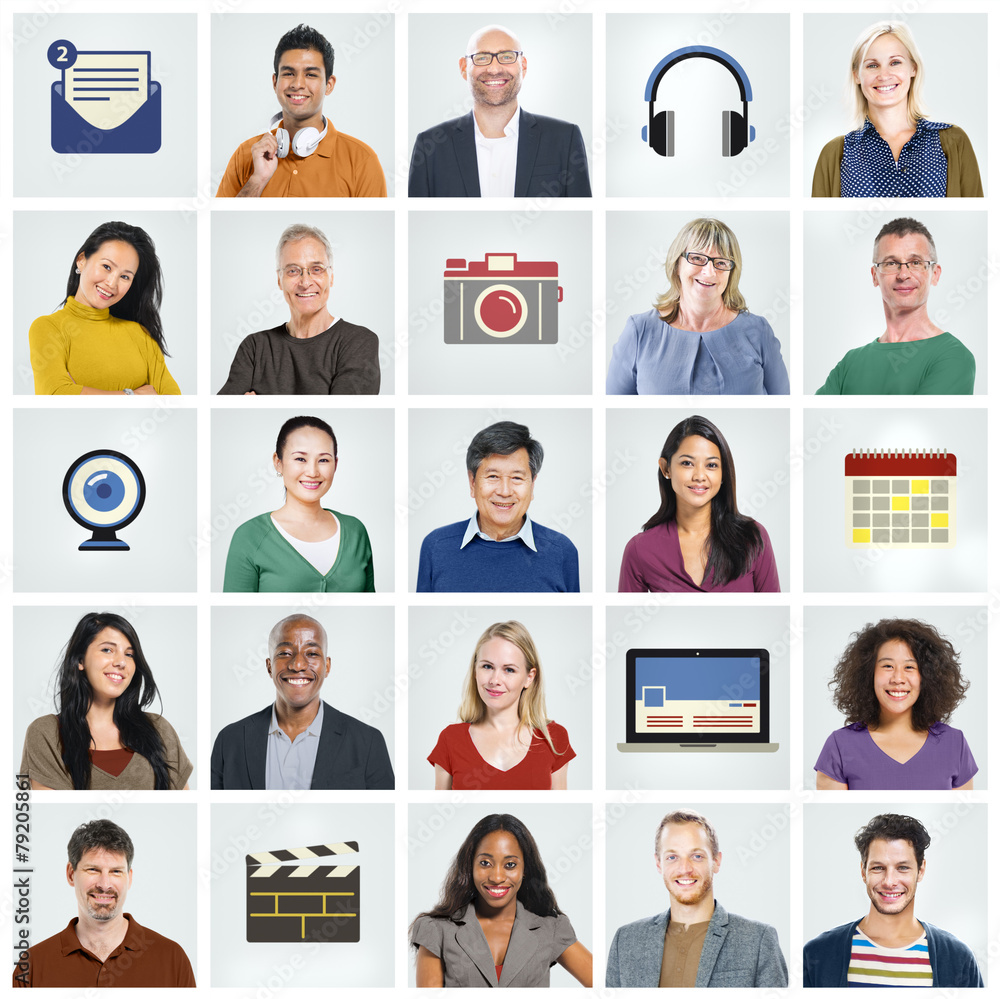Faces Technology People Diversity Multiethnic Group Concept Faces Technology People Diversity Multiethnic Group Concept