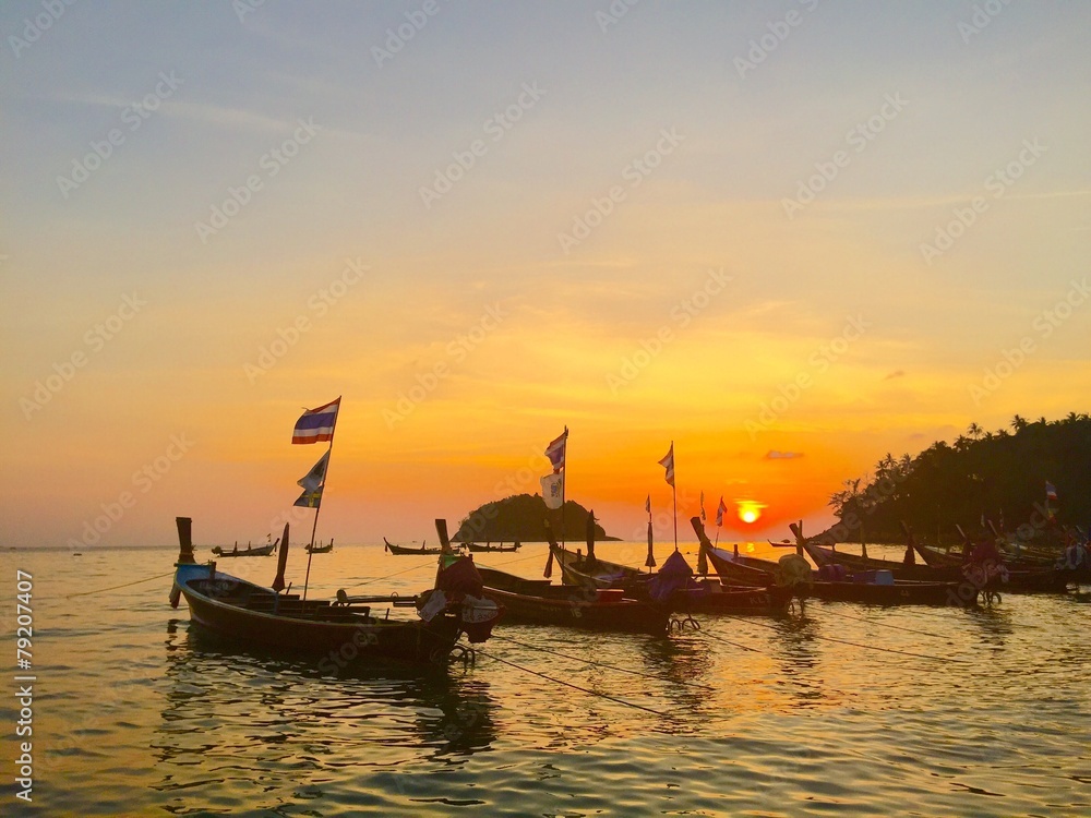 Kata beach sunset boats