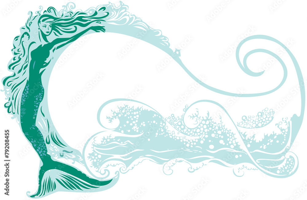 Mermaid with a wave background Mermaid with a wave background