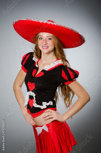 Nice woman wearing red sombrero hat