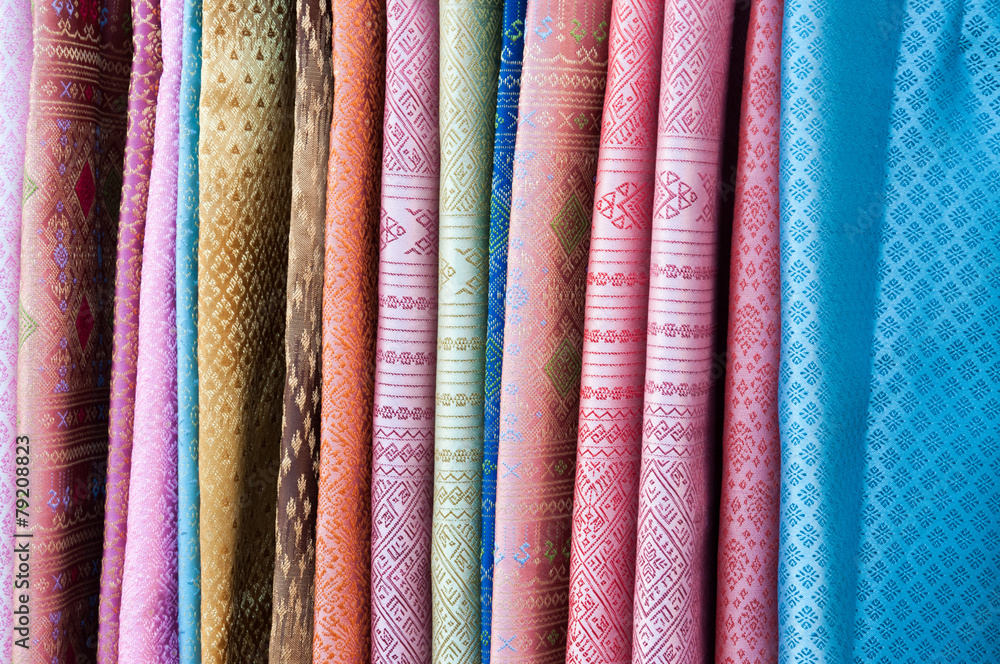 stack of traditional thai fabric, Thailand stack of traditional thai fabric, Thailand