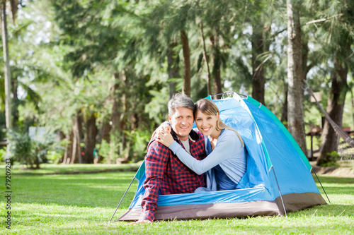 Happy Couple Camping In Park