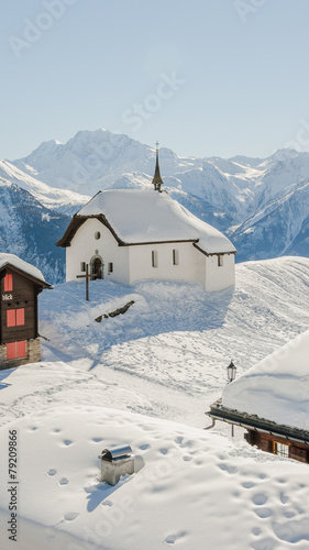 Bettmeralp, Dorf, Alpen, Wallis, Kapelle, Winterferien, Schweiz © bill_17