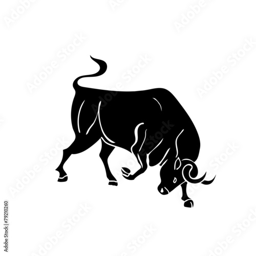 black silhouette of bull on  white background.