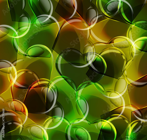 Clear transparent hearts on yellow and green background
