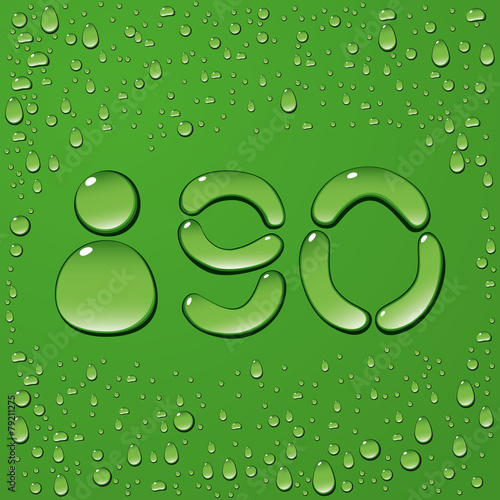 Water drop letters on green background