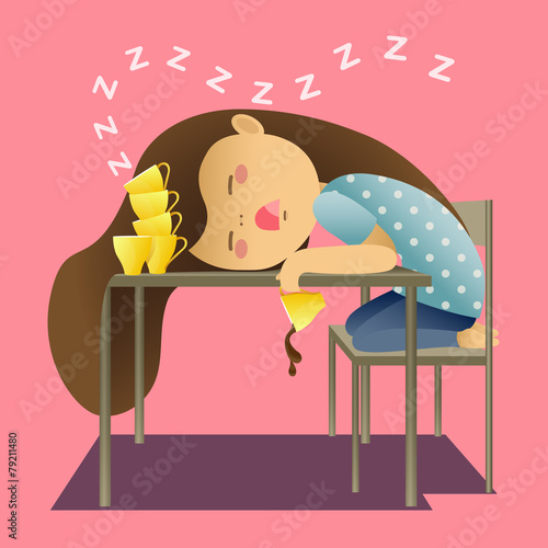 girl sleeping with many of cup