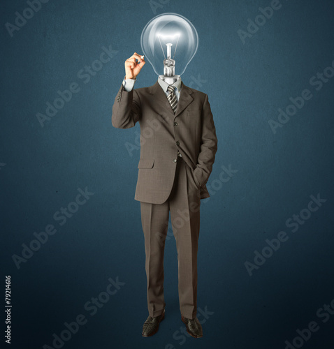 businessman with lamp-head and marker