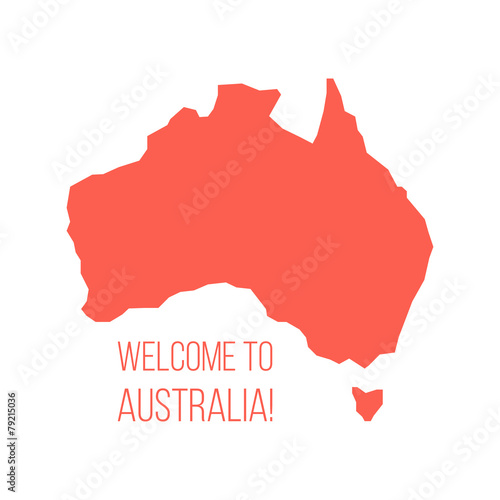 red silhouette of Australia with inscription welcome