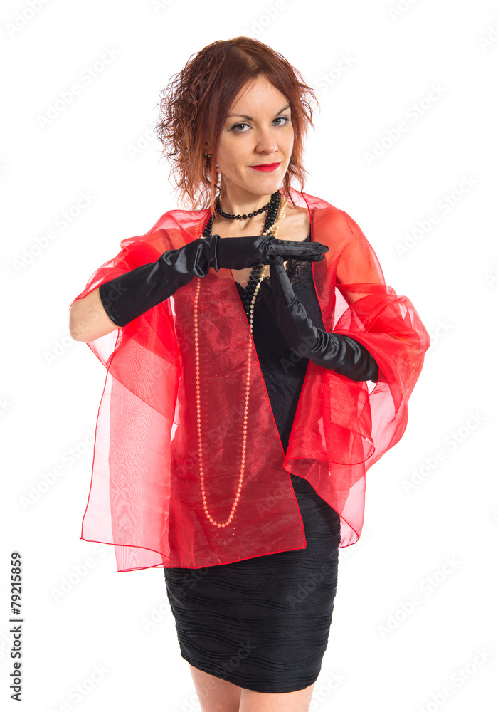 Fototapeta premium Woman in cabaret style making time out gesture