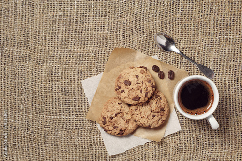 Coffee and cookies with chocolate