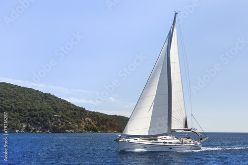 Sailboat cruise on the Mediterranean sea. Sailing. © De Visu