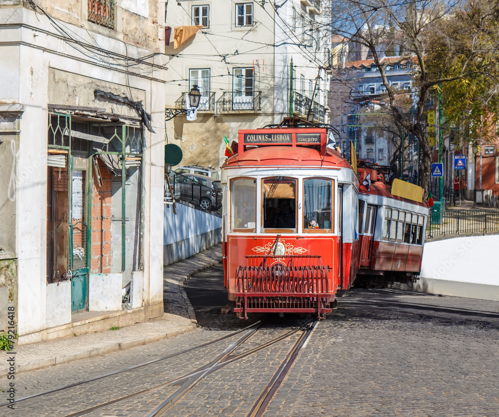 Obraz Red retro tram in Lisbon. Portugal