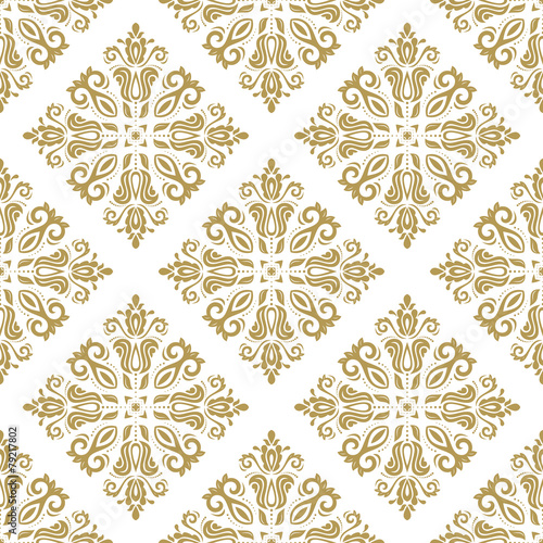 Damask Seamless Pattern. Orient Background. White and Golden