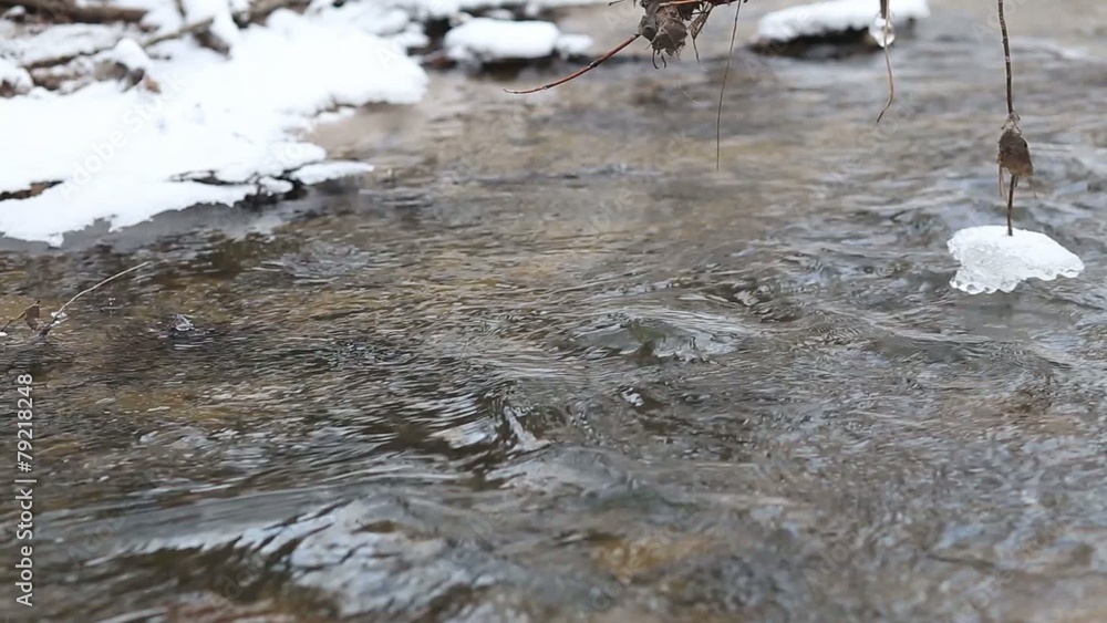 Clean ice water running in a fast spring stream Clean ice water running in a fast spring stream