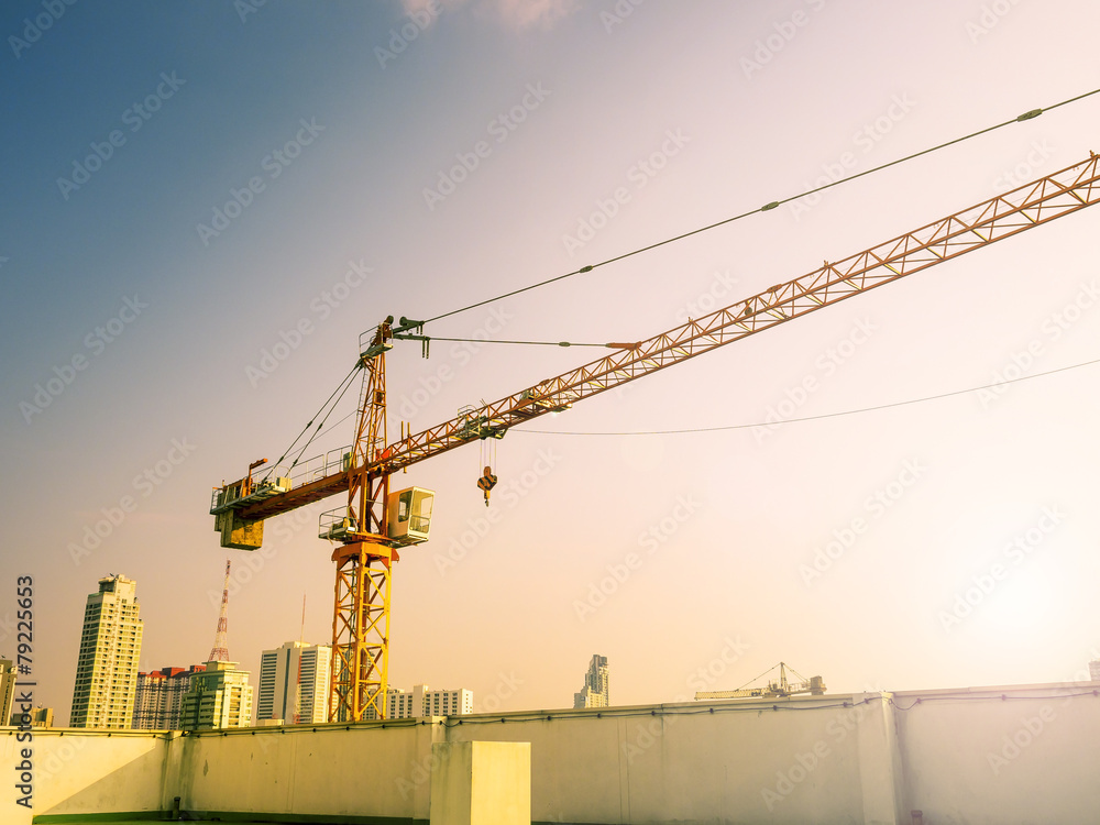 construction crane on blue sky