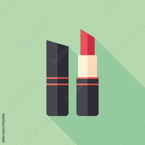 Red lipstick flat square icon with long shadows.