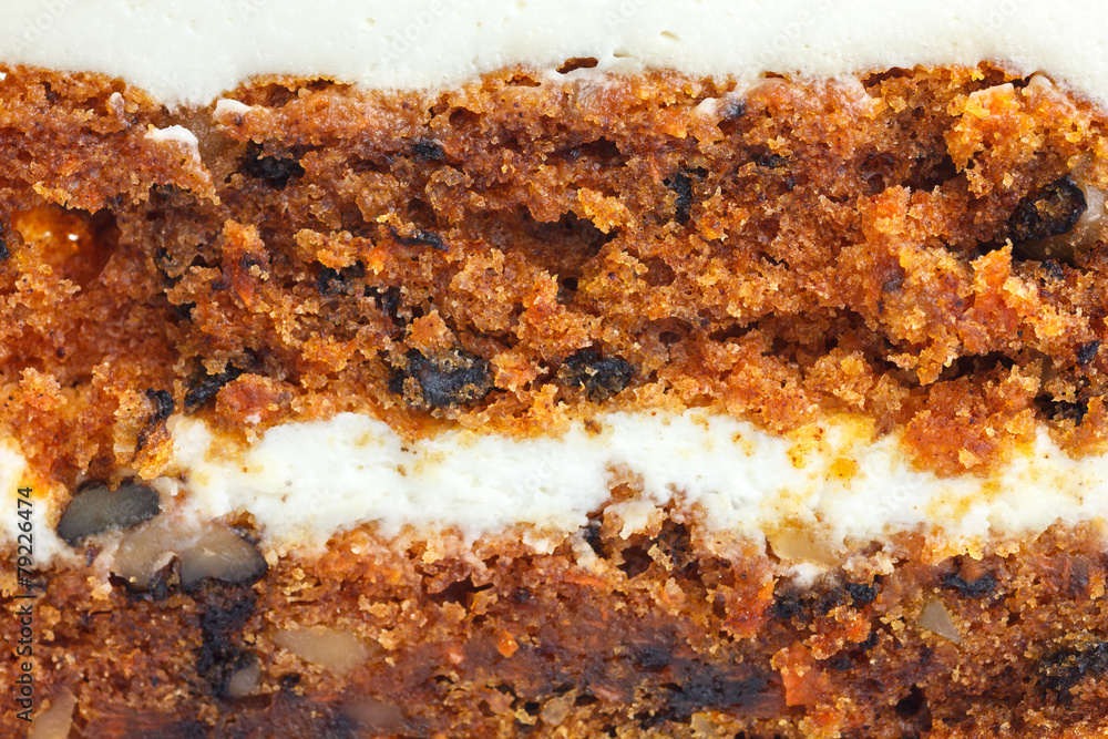 Abstract detail of carrot cake with frosting.