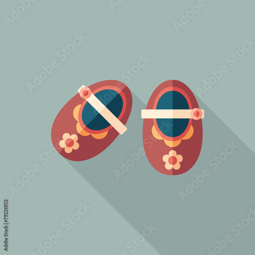 Colorful baby booties flat square icon with long shadows.