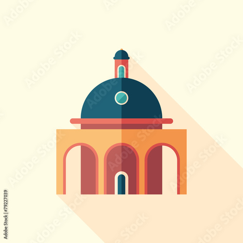 Planetarium flat square icon with long shadows.