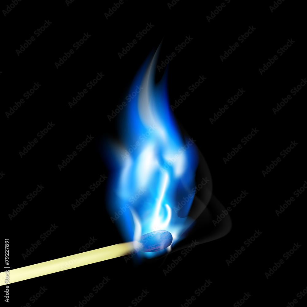 Burning match with blue flame Burning match with blue flame