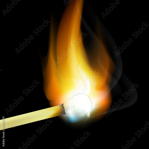 burning match in the form of light bulbs