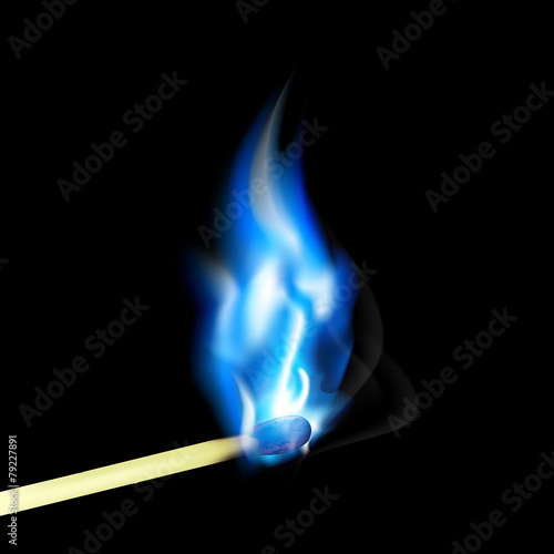 Burning match with blue flame