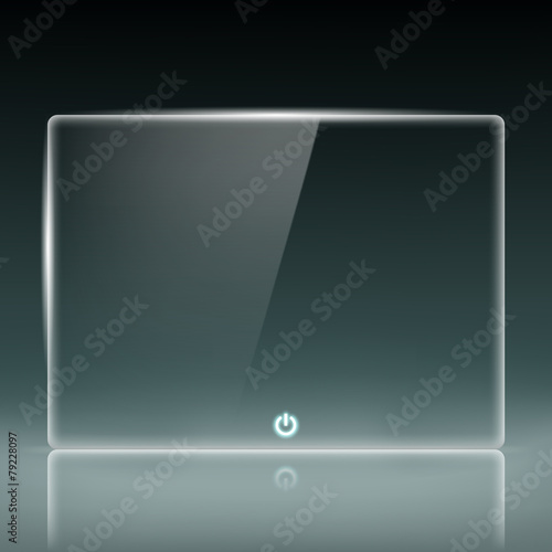 Transparent glass screen with a button