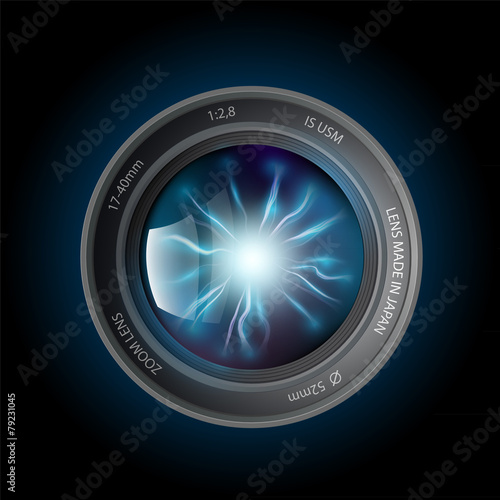 lightning discharges inside the camera lens