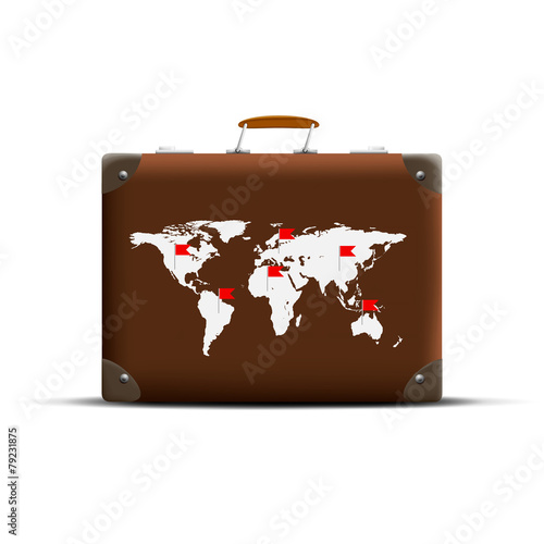 Map of Earth on a brown suitcase