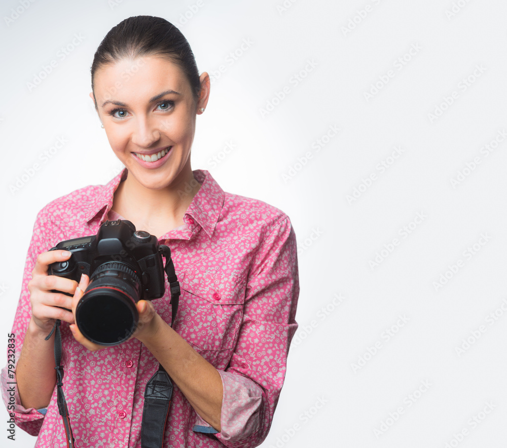 Photographer posing with camera Photographer posing with camera