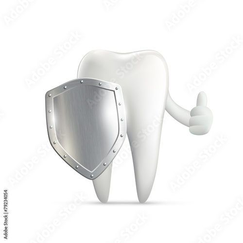human tooth holding metal shield