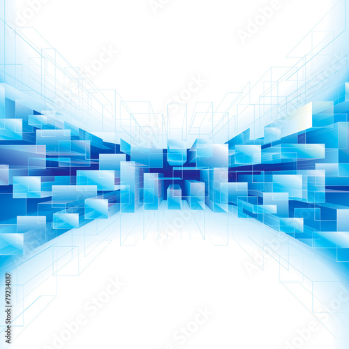 Abstract blue perspective structure background.