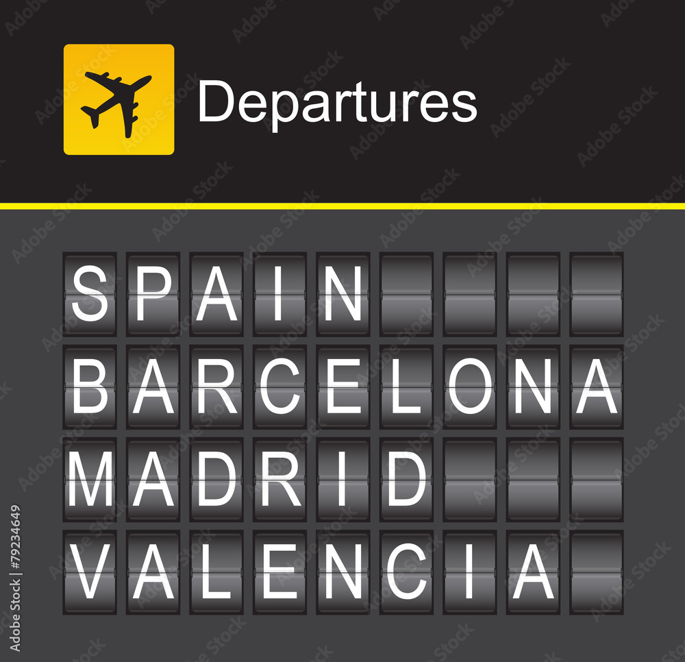 Obraz premium Spain flip alphabet airport departures, Spain, Barcelona
