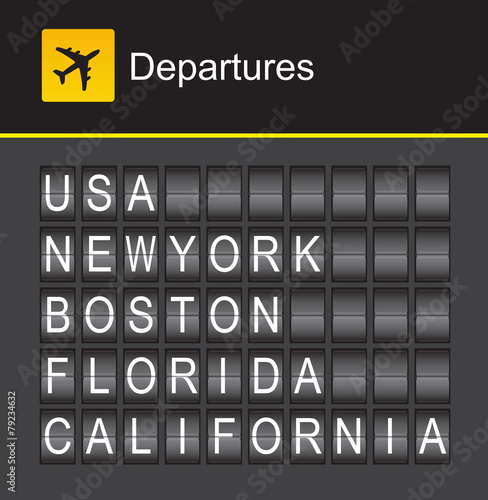 USA flip alphabet airport departures, USA, New York