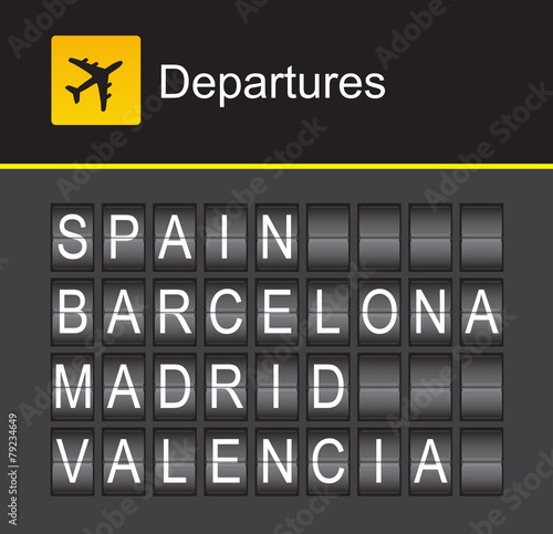 Spain flip alphabet airport departures, Spain, Barcelona