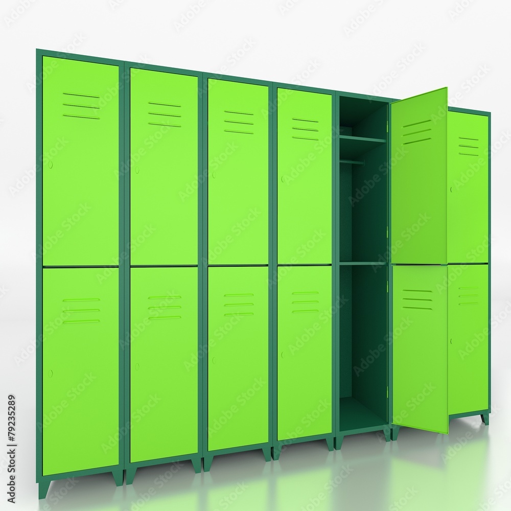Empty green lockers isolate on white background Empty green lockers isolate on white background