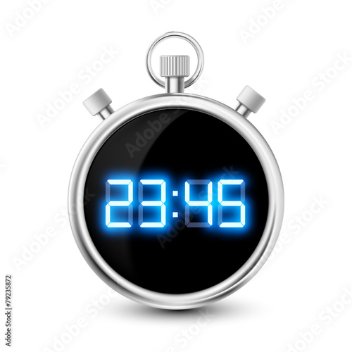 digital stopwatch with blue numerals isolated on white backgroun