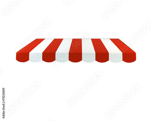 Colorful striped awning on a white background. 3D illustration