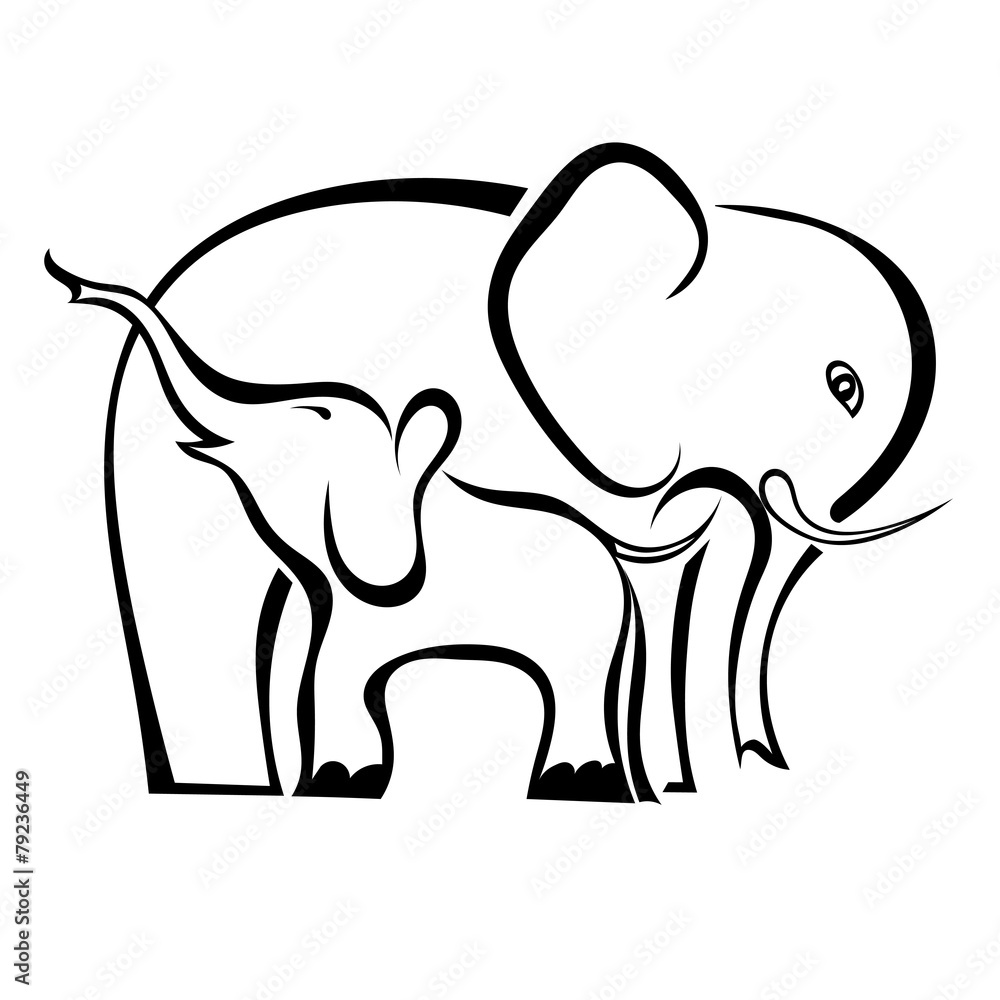 A pair of elephants mother and baby isolated on white background A pair of elephants mother and baby isolated on white background