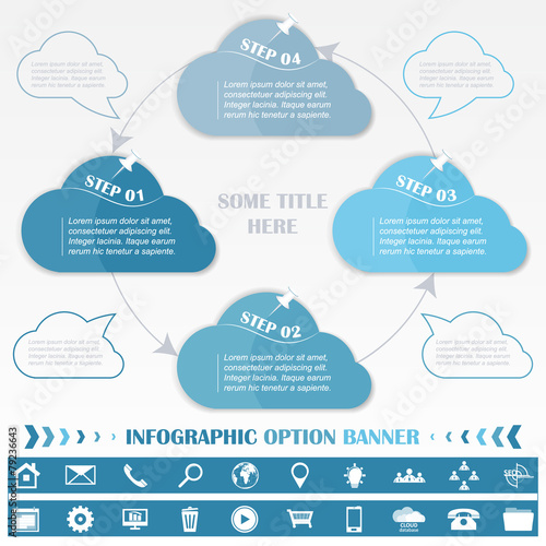 Timeline infographic design template with blue cloud tags