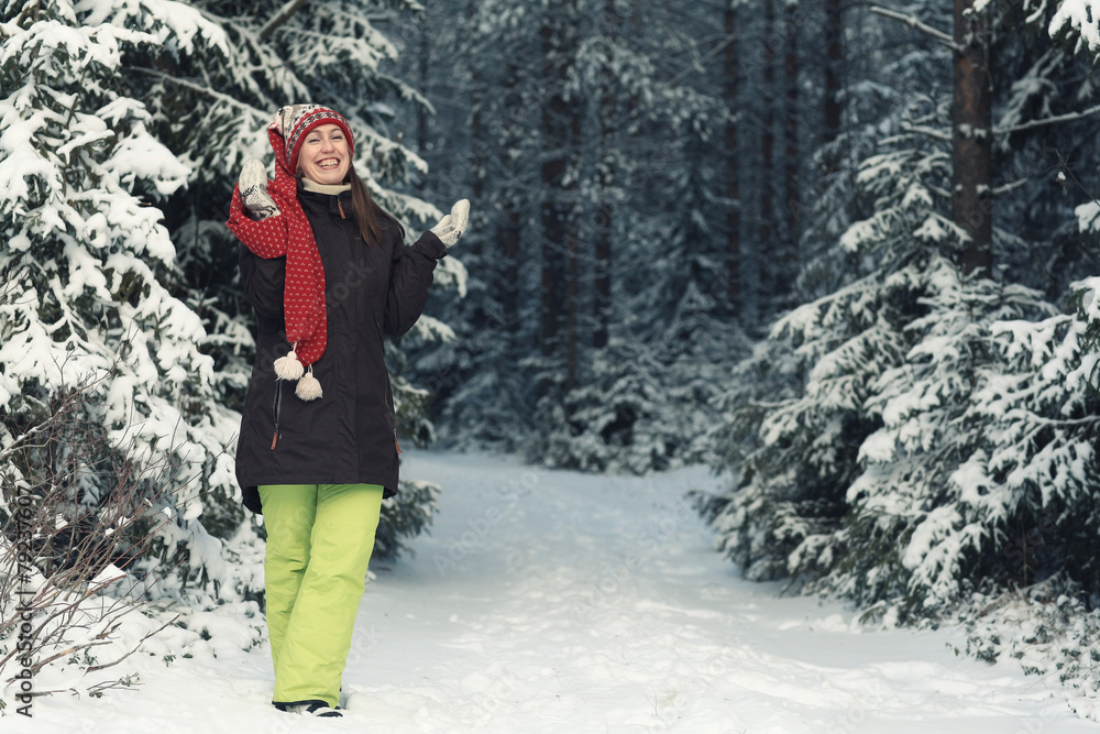 woman in winter forest