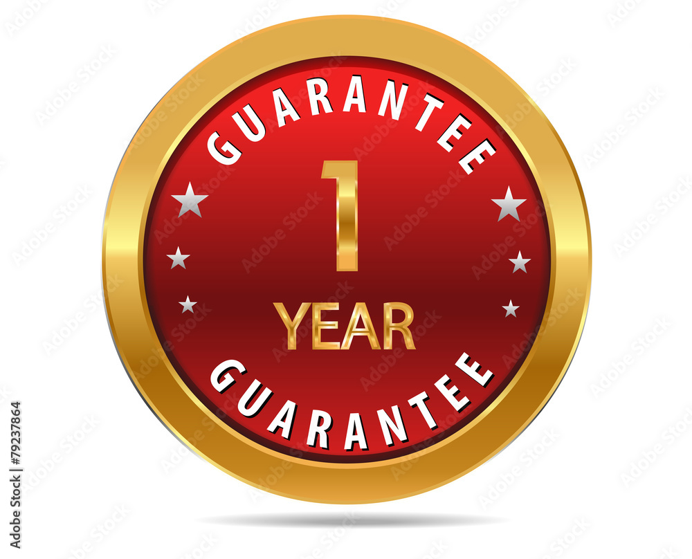 1 year guarantee golden red button, badge,sign 1 year guarantee golden red button, badge,sign