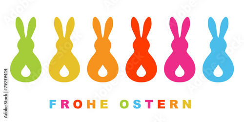 Osterkarte mit 6 bunten Osterhasen von hinten, Vektor