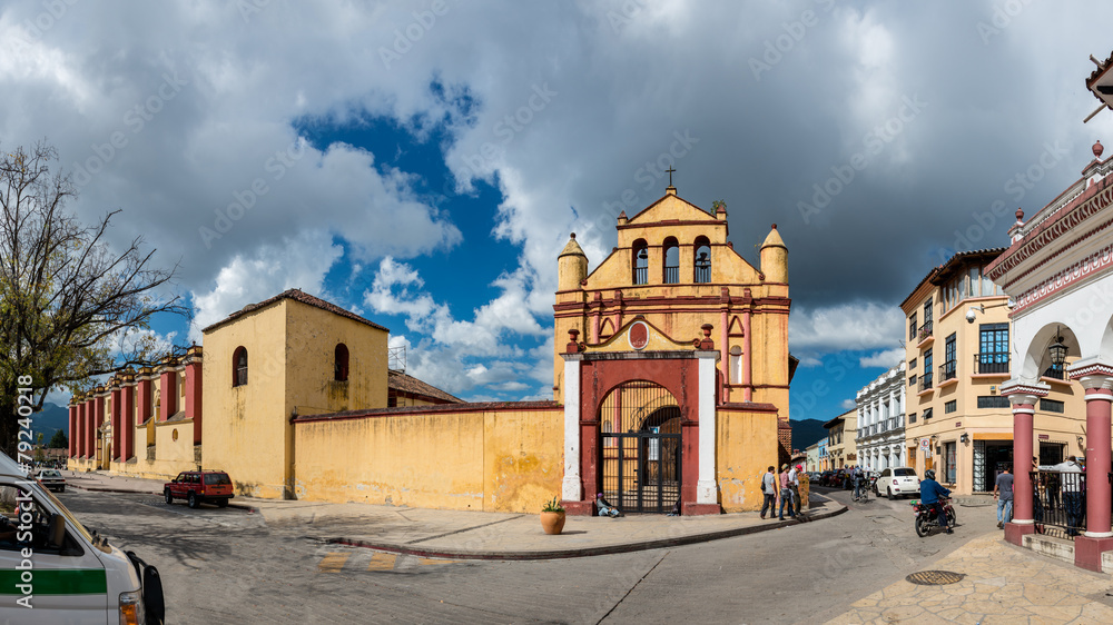 Huge Panorama of main church at San Cristobal de las Casas, Chia