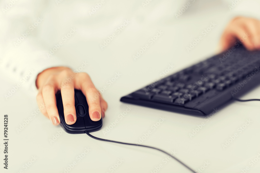 woman hands with keyboard and mouse woman hands with keyboard and mouse